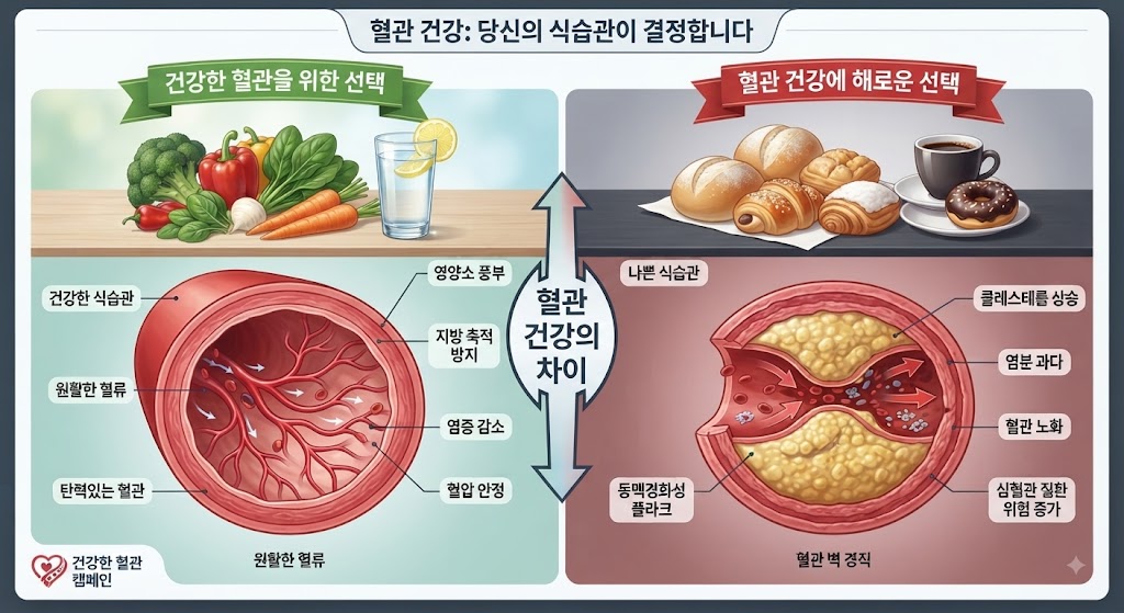 뇌혈관 질환 예방을 위한 건강한 식습관과 음식 비교 인포그래픽