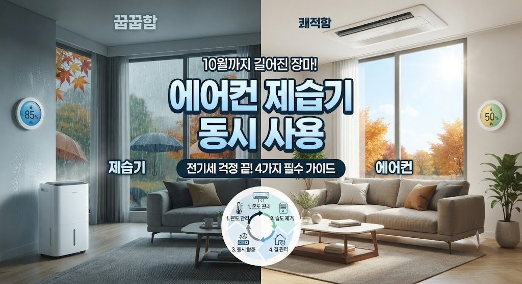 에어컨 제습기 동시 사용 방법과 집 관리 요령을 설명하는 대표 이미지