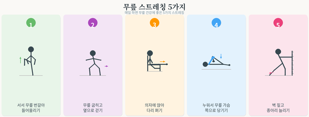 무릎 관절 스트레칭 5가지 동작 순서별 인포그래픽